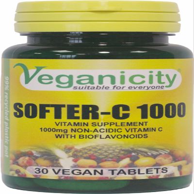 Veganicity Softer-C 1000 : Non-Acidic Vitamin C Supplement 1000mg : 30 Tablets, in a Planet-Friendly 99% Recycled Pot