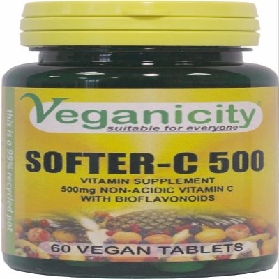 Veganicity Softer-C 500 : Non-Acidic Vitamin C Supplement 500mg : 60 Tablets, in a Planet-Friendly 99% Recycled Pot
