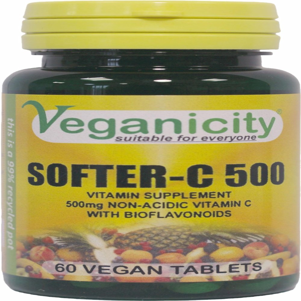 Veganicity Softer-C 500 : Non-Acidic Vitamin C Supplement 500mg : 60 Tablets, in a Planet-Friendly 99% Recycled Pot
