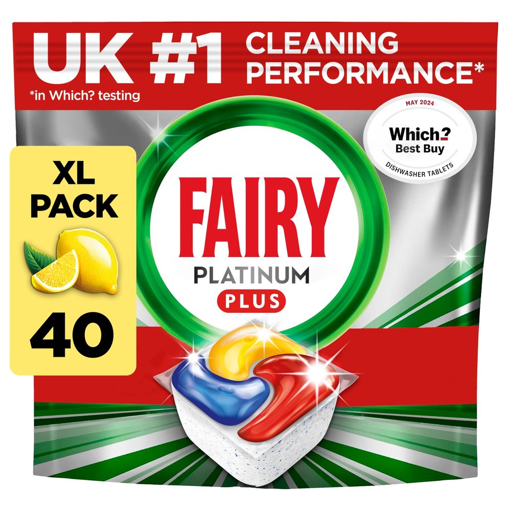 Fairy Platinum Plus Dishwasher Tablets 40 Pack, Lemon, Anti-Dull Technology