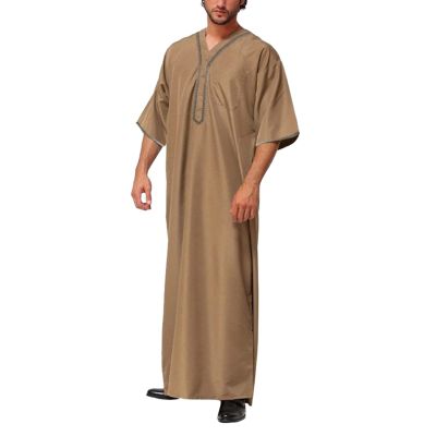 Arabic Clothing Loose Men's Muslim Dresses Islamic Clothing Men, Long Sleeve Kaftan Muslim Dresses Men's Islamic Clothing Long Muslim Dresses, T Khaki, M