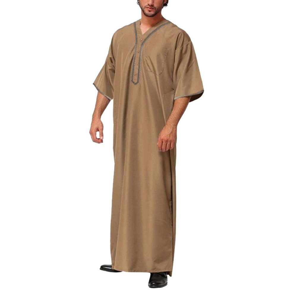 Arabic Clothing Loose Men's Muslim Dresses Islamic Clothing Men, Long Sleeve Kaftan Muslim Dresses Men's Islamic Clothing Long Muslim Dresses, T Khaki, M