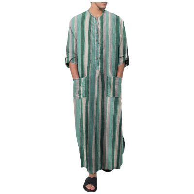 Arabic Clothing Loose Men's Muslim Dresses Islamic Clothing Men, Long Sleeve Kaftan Muslim Dresses Men's Islamic Clothing Long Muslim Dresses, T Green, L