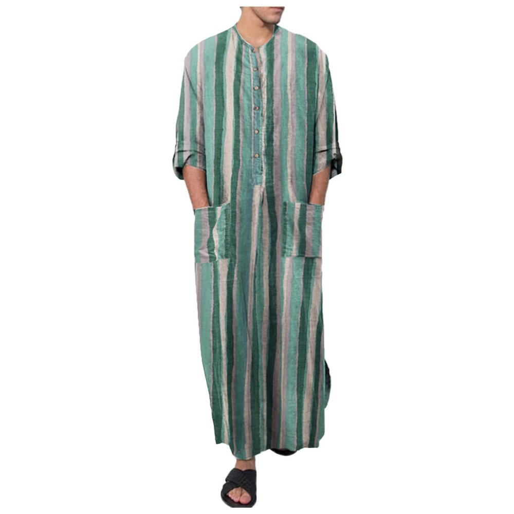 Arabic Clothing Loose Men's Muslim Dresses Islamic Clothing Men, Long Sleeve Kaftan Muslim Dresses Men's Islamic Clothing Long Muslim Dresses, T Green, L