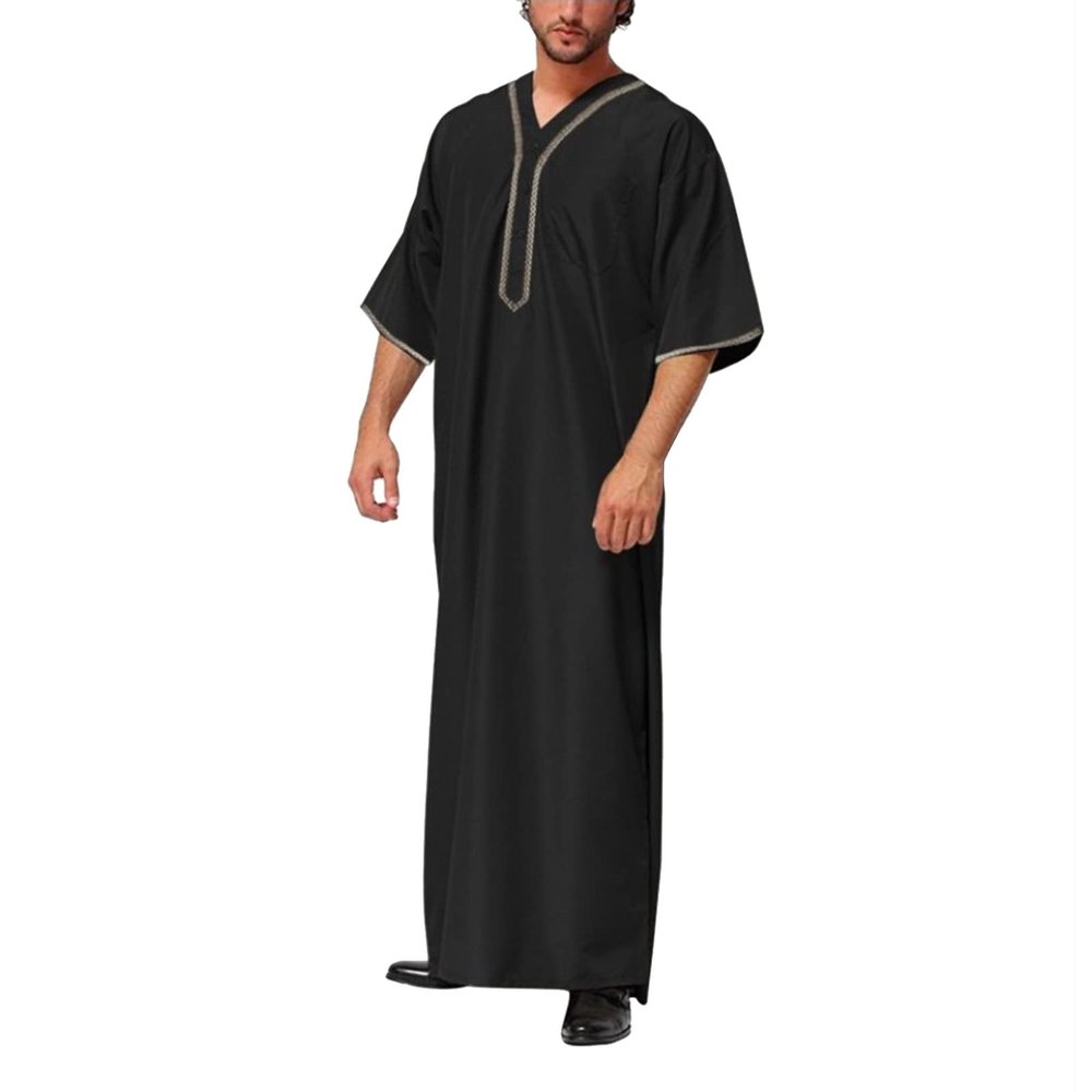 Arabic Clothing Loose Men's Muslim Dresses Islamic Clothing Men, Long Sleeve Kaftan Muslim Dresses Men's Islamic Clothing Long Muslim Dresses, T Black, L