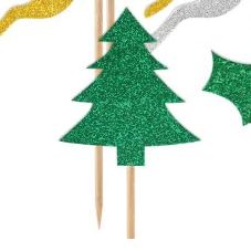 120pcs Christmas Cupcake Toppers Glitter Xmas Cake Decorations Christmas Tree Hat Socks Reindeer Food Fruit Picks for Holiday Birthday Christmas Party Supplies Dessert Baking Decor