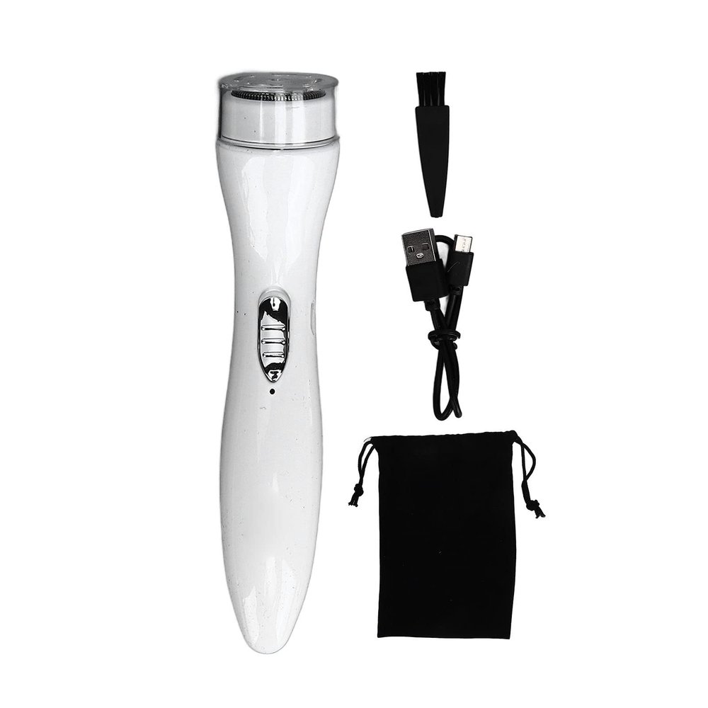 Electric Mini Shaver Low Noise Double Ring Mesh Swivel Electric Head Shaver for Car Home (White)