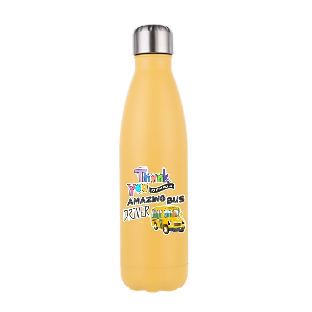 Getagift School Bus Driver Gift, Thank You For Being Such An Amazing Bus Driver, Appreciation Gift, 500 ML Double Walled Insulated Stainless Steel Bottle. (Matt Yellow)