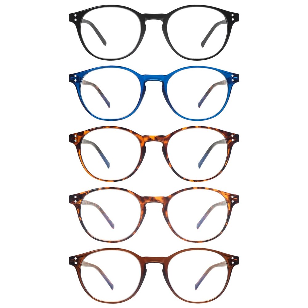 ZONLON 5 Pack Retro Reading Glasses Men Women Blue Light Blocking Lightweight Computer Readers with Spring Hinges (5 multicolor, 0.50, multiplier_x)