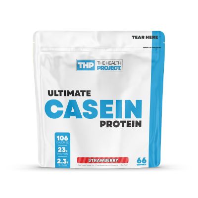 The Health Project Ultimate Casein Protein - Health-Conscious Slow Digesting Supplement | Over 23g Protein | Low Carbs, Low Fat 2kg (Strawberry)