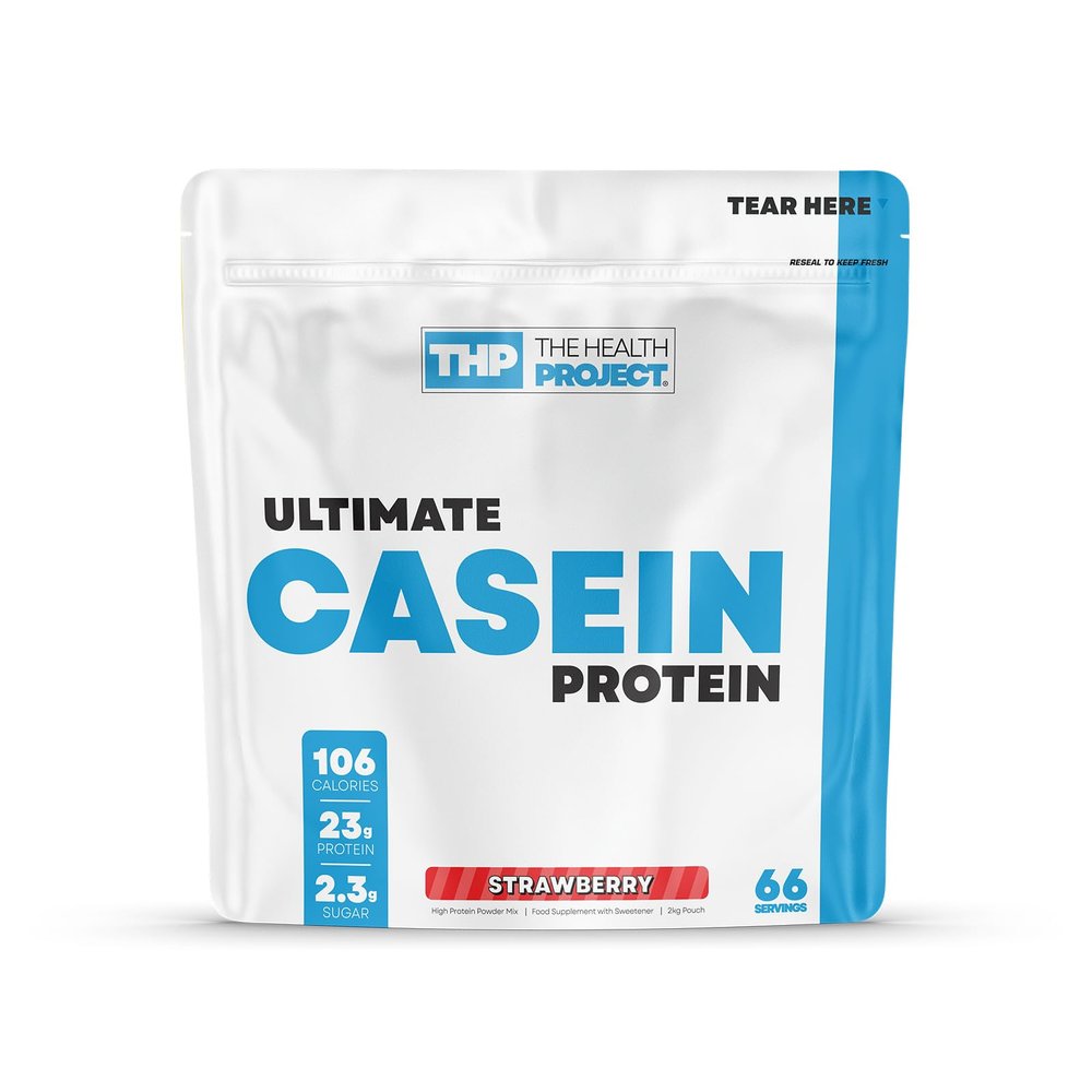 The Health Project Ultimate Casein Protein - Health-Conscious Slow Digesting Supplement | Over 23g Protein | Low Carbs, Low Fat 2kg (Strawberry)