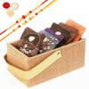 Ghasitaram Gifts Jaiccha Rakhi Gifts for Brothers - Jute Small tray of Assorted Bites and cookies with 2 Rakhis view 1