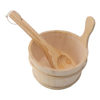 BestAlice Sauna Bucket and Ladle Set, 1 Gallon (4L) Handmade Wooden Sauna Bucket with Plastic Liner and Handle, Hot Tub Barrel Sauna Accessories for SPA Swimming Pool Massage Bathtub