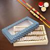 Ghasitaram Gifts Jaiccha Rakhi Gifts for Brothers - Mini Kaju Katli Blue Box with 2 Rakhis view 1