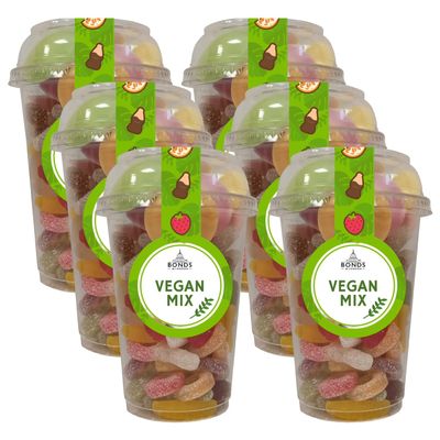 Bonds of London Vegan Pick 'N' Mix Sweet Cups, Fruit and Cola Retro Chewy Sweets, 290 g (Pack of 6)
