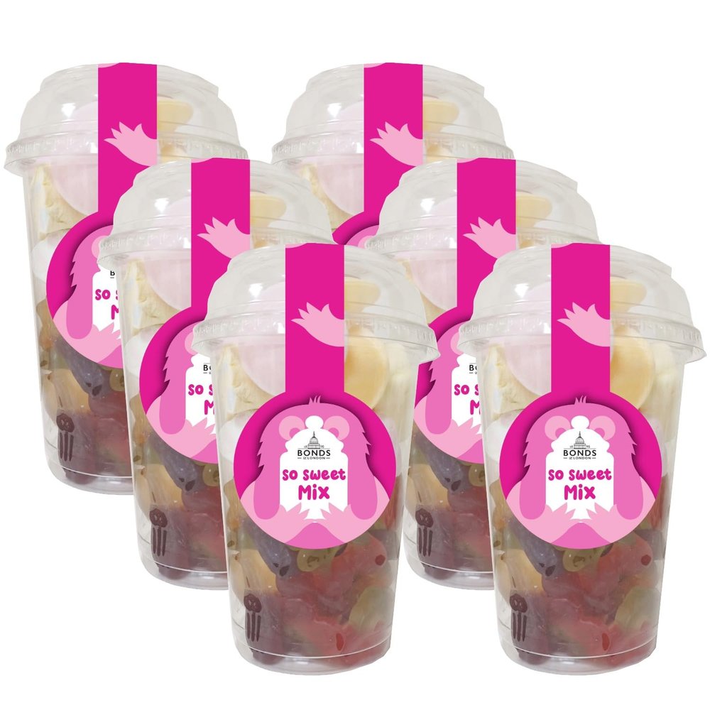 Bonds of London Sweetie Pick 'N' Mix Sweet Cups, Fruit and Vanilla Retro Chewy Jelly Sweets, 235 g (Pack of 6)