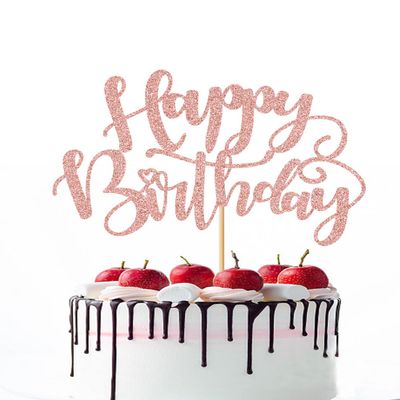 Naicaek Handmade Glitter Happy Birthday Cake Topper,Birthday Party Cake Decorations, Anniversary/Birthday Party Decoration Supplies (Rose Gold)