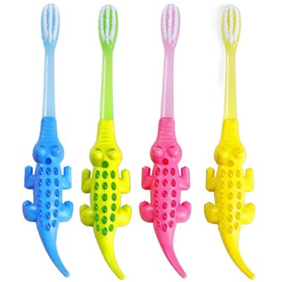 ZUMAHA Crocodile Shape Children's Toothbrush, Manual Toothbrush for 3-10 Years Old Kids, Pack of 4 Toothbrushes for Protect Sensitive Gums