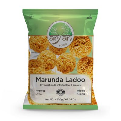 Aryan Marunda Ladoo, Puffed Rice Basmati Mamra Ladoo, Popular Indian Dry Sweet Made of Jaggery & Mamra (Puffed Rice)- 200gm
