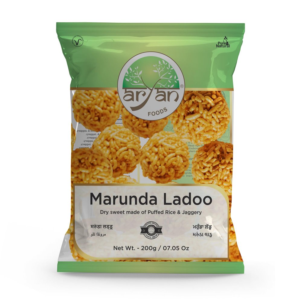 Aryan Marunda Ladoo, Puffed Rice Basmati Mamra Ladoo, Popular Indian Dry Sweet Made of Jaggery & Mamra (Puffed Rice)- 200gm