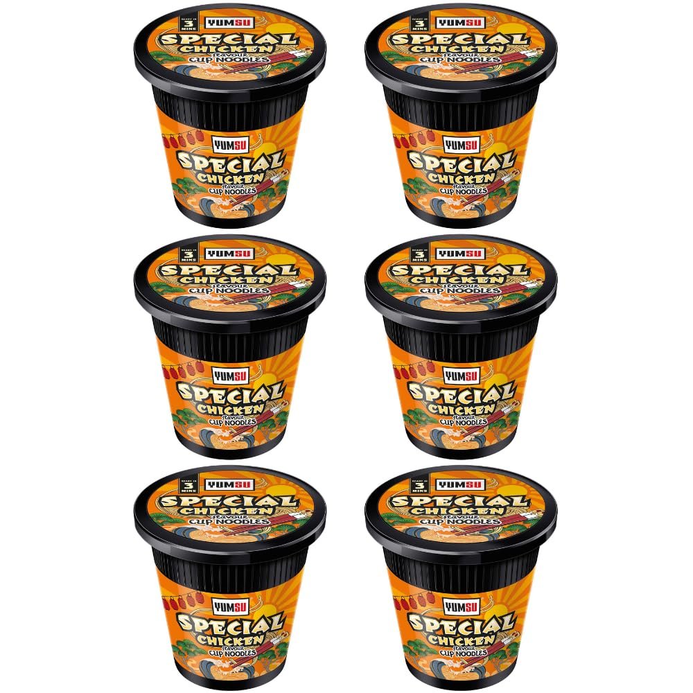 Instant Pot Noodles Halal Certified Instant Special Chicken Flavoured Noodles Vegetarian Egg Free 60g (Pack of 6) + FabFinds Mug