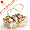 Ghasitaram Gifts Jaiccha Rakhi Gifts for Brothers - Jute small basket with flower 3 jars with 2 Rakhis view 1