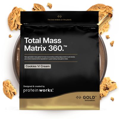 Protein Works | Total Mass Matrix 360 - Gold Innovation, Tri Protein Blend, Mass Gainer Protein Powder, Creatine Monohydrate, Glutamine, Vitamins & Minerals, Chocolate Bueno, 5 Servings, 1.32kg