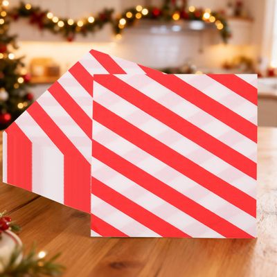 20pcs Christmas Party Disposable Paper Napkins 2 Ply Napkins Holiday 33cm x 33cm Cocktail Napkins Serviette for New Year Winter Dinner Party Supplies Decoration, White & Red Striped