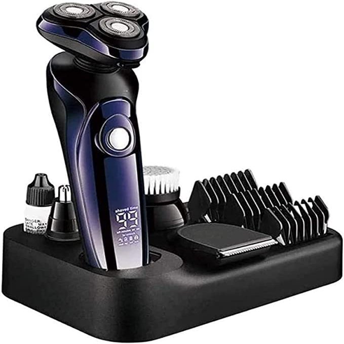 CAFFIA Mens Electric Shaver Razor Beard Trimmer Rotary Shaver Cordless Sideburn Trimmer Nose Trimmer Wet Dry Shaver Waterproof USB Rechargeable 5 in 1