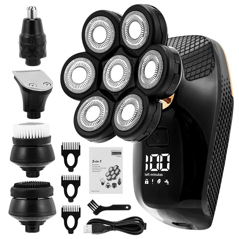 Electric Razor for Men's, Waterproof Head Shavers for Bald Men Cordless Rechargeable Electric Shavers for Men with Hair Clipper Beard Nose Hair Cleansing