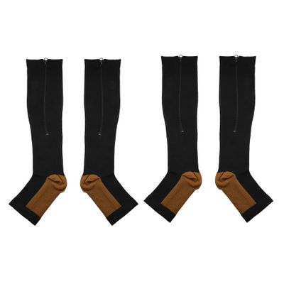 liovitor 2X Compression Stockings Nylon Zipper Compression Sock Leg Knee Support Open Toe Varicose Veins Stretch Socks(Black)XXL