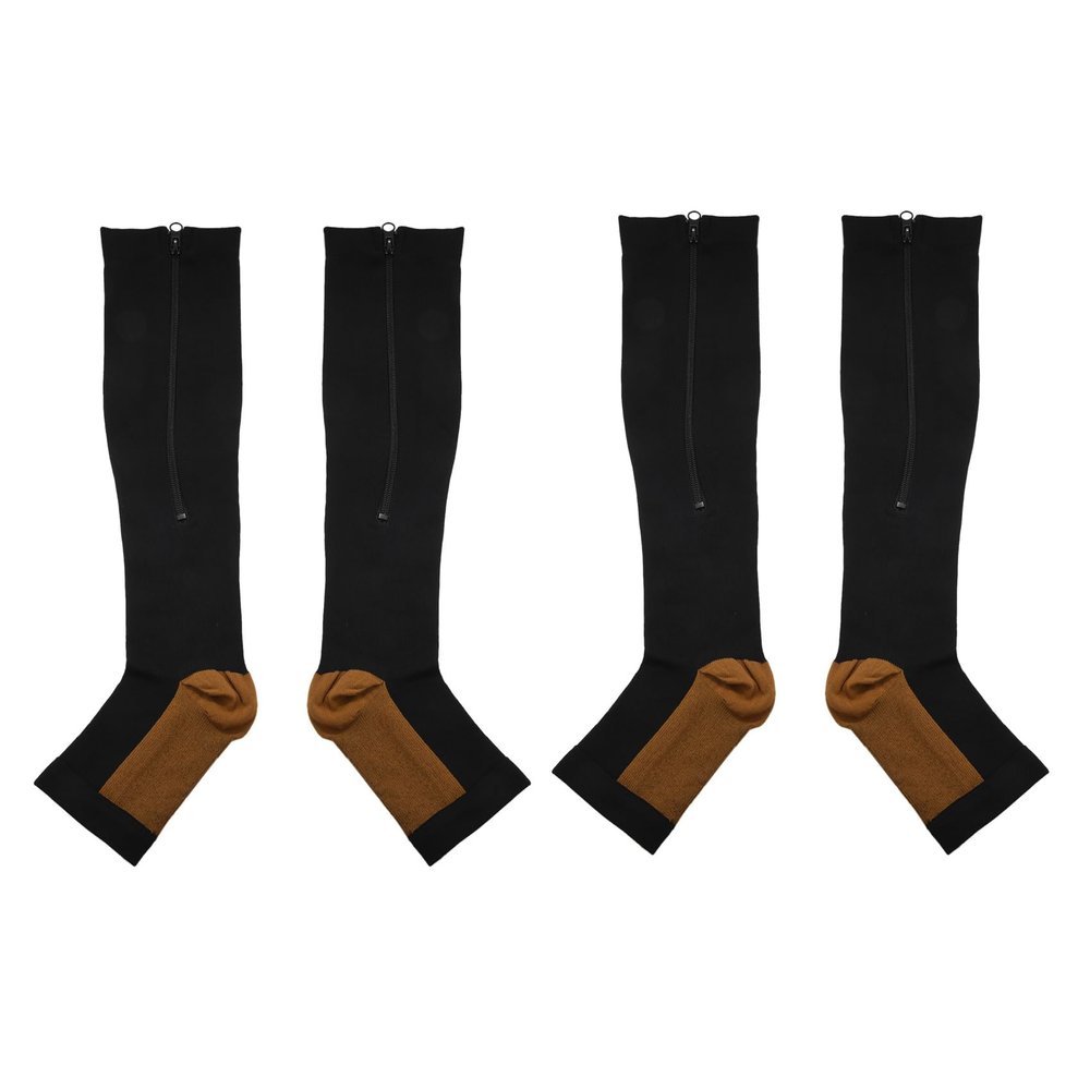 liovitor 2X Compression Stockings Nylon Zipper Compression Sock Leg Knee Support Open Toe Varicose Veins Stretch Socks(Black)XXL
