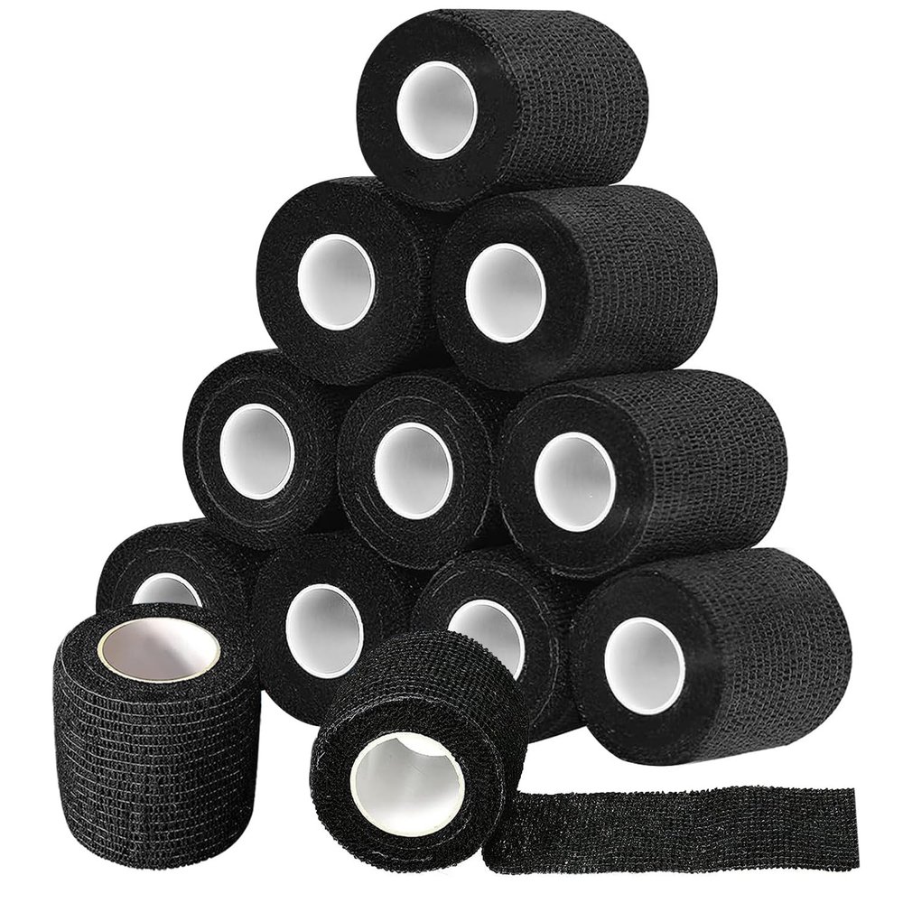 12 Pack Black Self Adhesive Bandage Wrap,SAREAL 2" x 5 Yards Athletic Wrap Self Adhesive,Vet Wrap,Tattoo Grip Tape,Sports Tape Bulk for First Aid Supplies and Wrist Sprains Protection