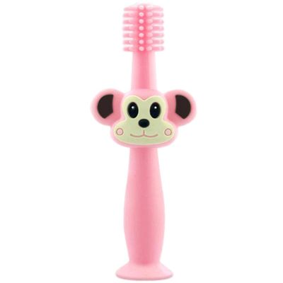 ZUMAHA Cartoon Monkey Shape Toothbrush, 360 Silicone Manual Toothbrush, Portable Toddler Toothbrushes Ages 1-3