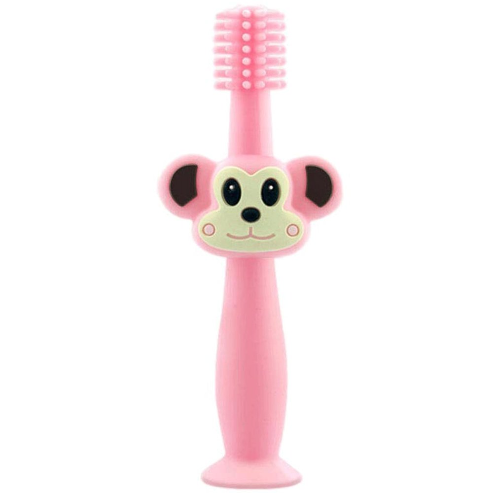 ZUMAHA Cartoon Monkey Shape Toothbrush, 360 Silicone Manual Toothbrush, Portable Toddler Toothbrushes Ages 1-3