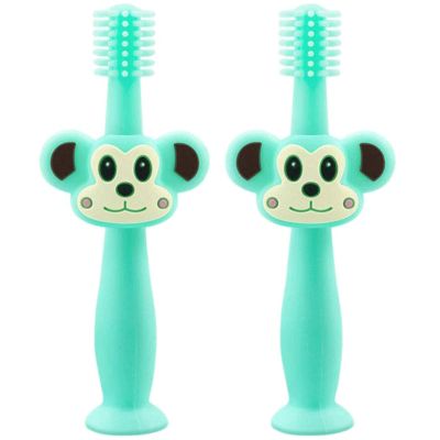ZUMAHA Cartoon Monkey Shape Toothbrush, 360 Silicone Manual Toothbrush, Portable Toddler Toothbrushes Ages 1-3