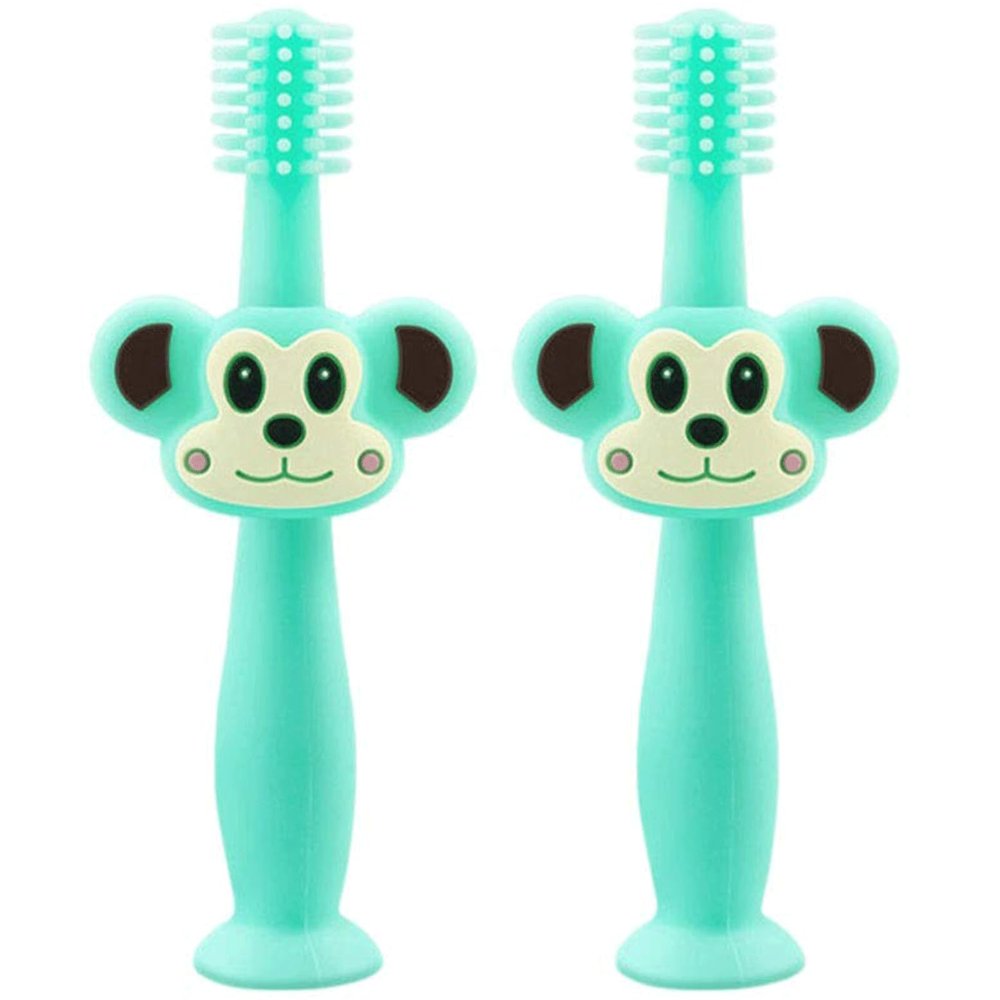 ZUMAHA Cartoon Monkey Shape Toothbrush, 360 Silicone Manual Toothbrush, Portable Toddler Toothbrushes Ages 1-3