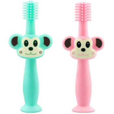 ZUMAHA Cartoon Monkey Shape Toothbrush, 360 Silicone Manual Toothbrush, Portable Toddler Toothbrushes Ages 1-3