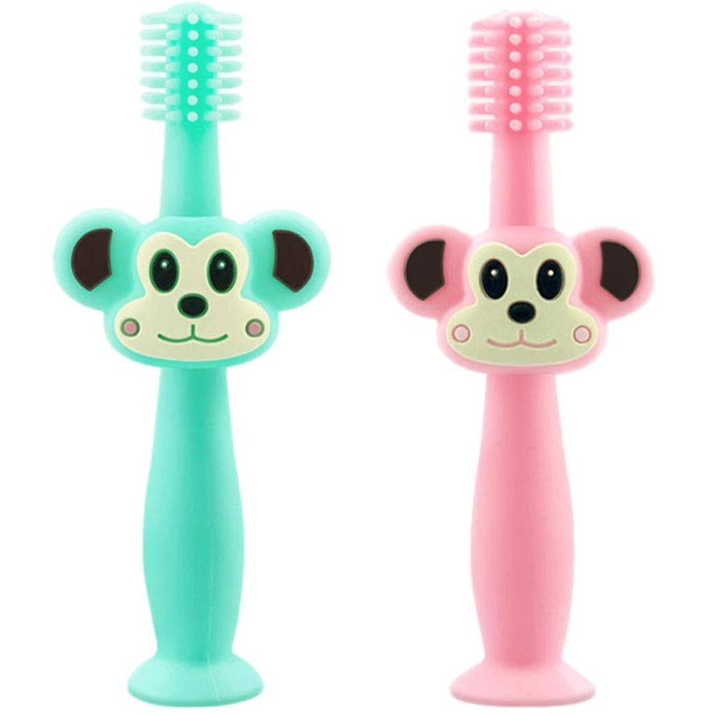ZUMAHA Cartoon Monkey Shape Toothbrush, 360 Silicone Manual Toothbrush, Portable Toddler Toothbrushes Ages 1-3