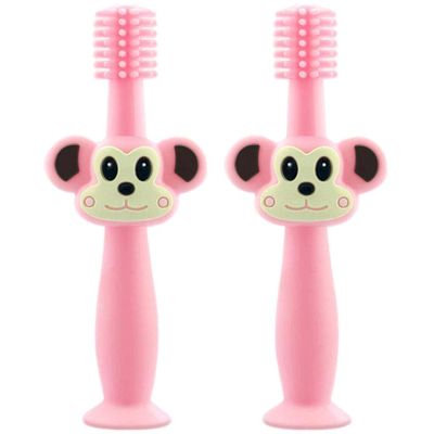 ZUMAHA Cartoon Monkey Shape Toothbrush, 360 Silicone Manual Toothbrush, Portable Toddler Toothbrushes Ages 1-3