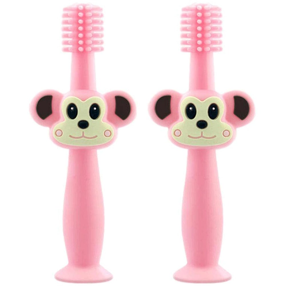ZUMAHA Cartoon Monkey Shape Toothbrush, 360 Silicone Manual Toothbrush, Portable Toddler Toothbrushes Ages 1-3