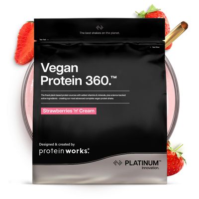 Protein Works | Vegan Protein 360 - Platinum Innovation, Premium Vegan Protein Powder, Plant-Based Protein Shake, Essential Vitamins & Minerals, Low Sugar, Strawberries 'n' Cream, 14 Servings, 500g