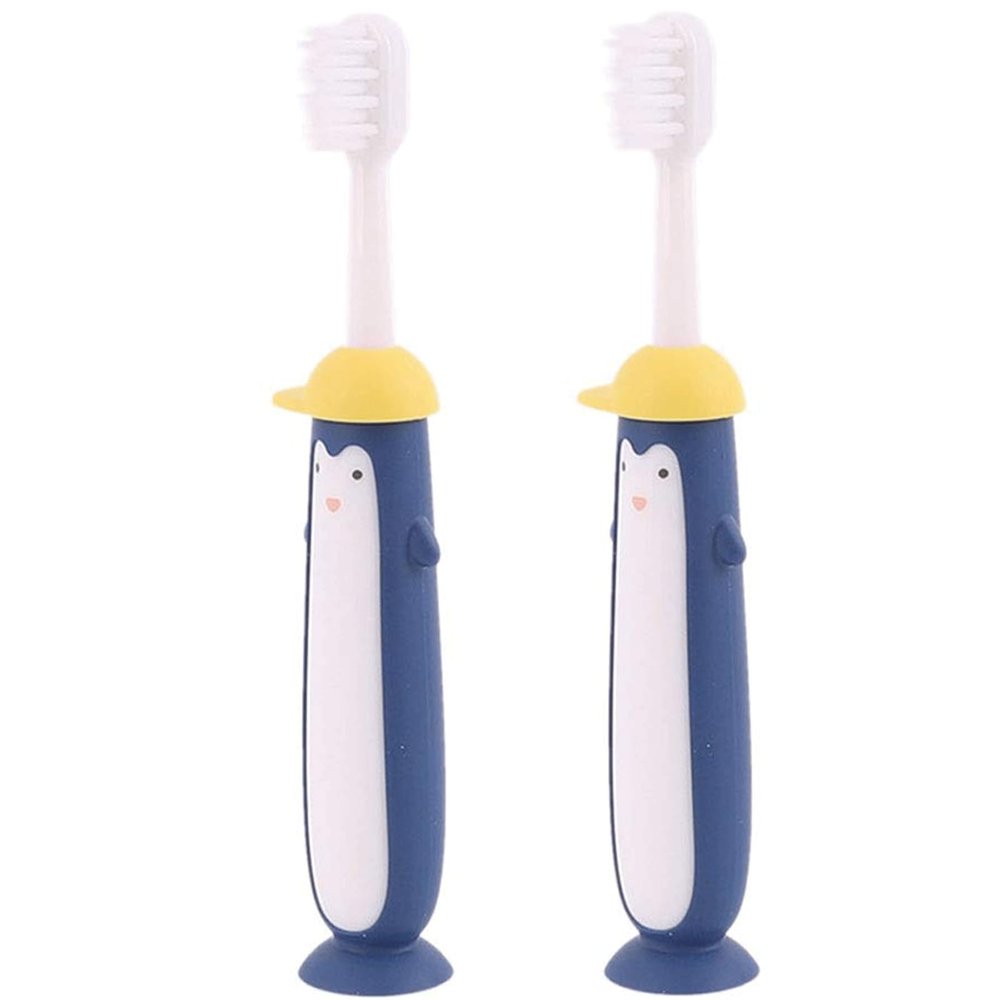 Cute Penguin Shape Toothbrush, Manual Toothbrush with Extra Soft Bristles, Pack of 2 Toothbrushes for Kids 3-12 Years