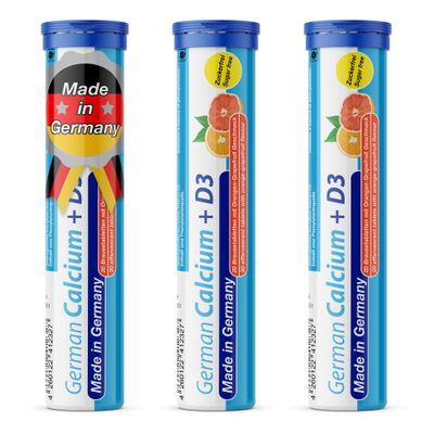 German Calcium + Vitamin D Drink Effervescent Tablets 60 Servings Orange-Grapefruit Flavour - 500 mg Calcium, 2,5 g Vitamin D3 - T&D Pharma  Made in Germany