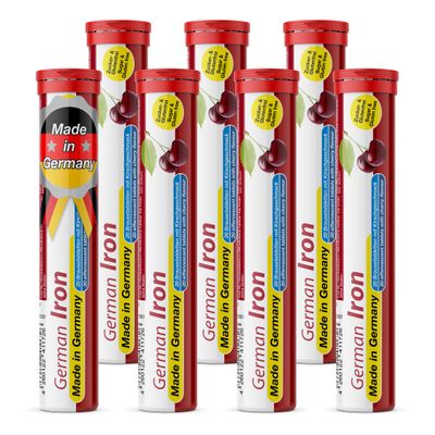 German Iron Drink Effervescent Tablets 140 Servings - Cherry Flavour  14 mg Iron, Sugar Free, Vegan  T&D Pharma  Made in Germany