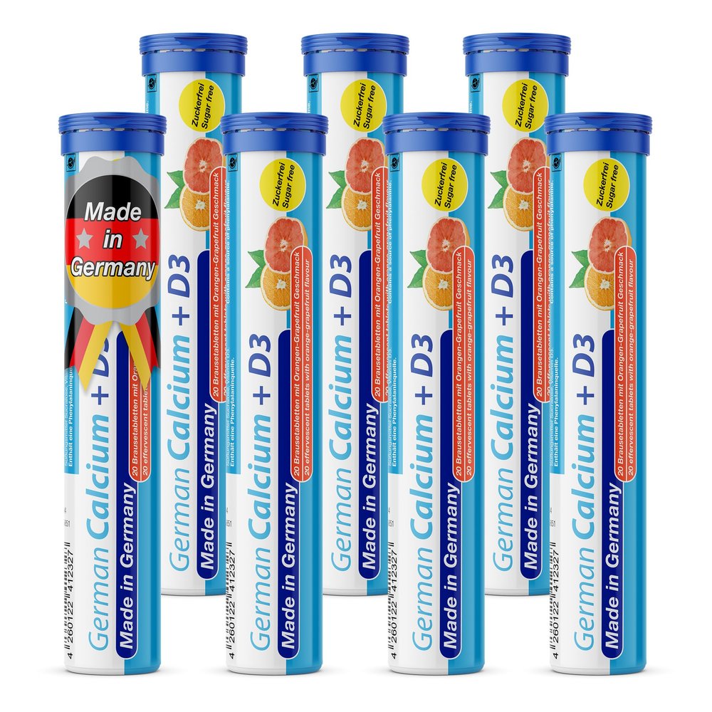 German Calcium + Vitamin D Drink Effervescent Tablets 140 Servings Orange-Grapefruit Flavour - 500 mg Calcium, 2,5 g Vitamin D3 - T&D Pharma  Made in Germany