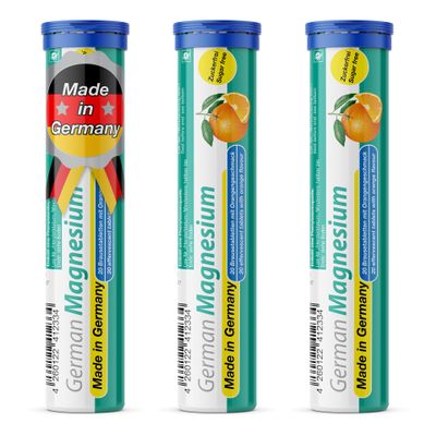 German Magnesium Drink Effervesent Tablets 60 Servings Orange Flavour  200 mg Magnesium Sugar Free, Vegan  T&D Pharma  Made in Germany
