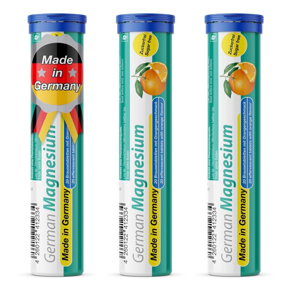 German Magnesium Drink Effervesent Tablets 60 Servings Orange Flavour  200 mg Magnesium Sugar Free, Vegan  T&D Pharma  Made in Germany