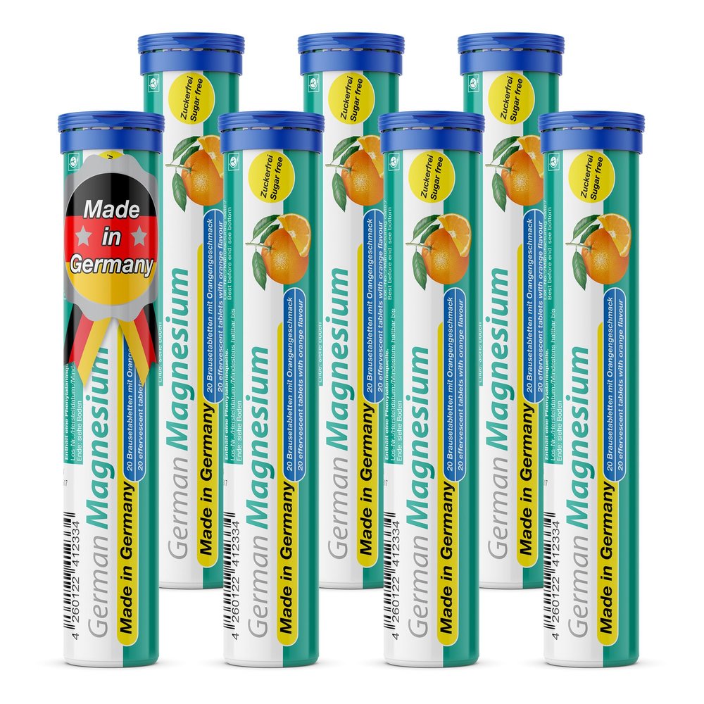 German Magnesium Drink Effervesent Tablets 140 Servings Orange Flavour  200 mg Magnesium Sugar Free, Vegan  T&D Pharma  Made in Germany