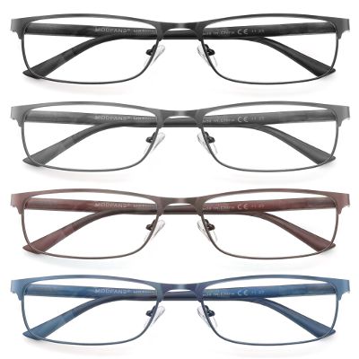 MODFANS 4 Pack Reading Glasses 1.75 Men Blue Light Blocking Metal Frame Rectangle Style Stainless Steel Material Readers Glasses Black Grey Blue Brown